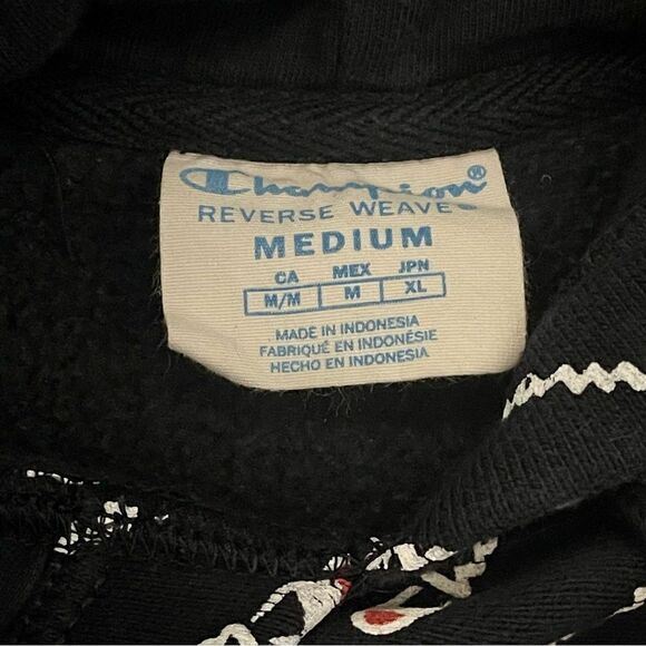 Champion Brand Blue Reverse Weave All Over Logo Print Hoodie Sweatshirt SZ M EUC - Picture 5 of 12